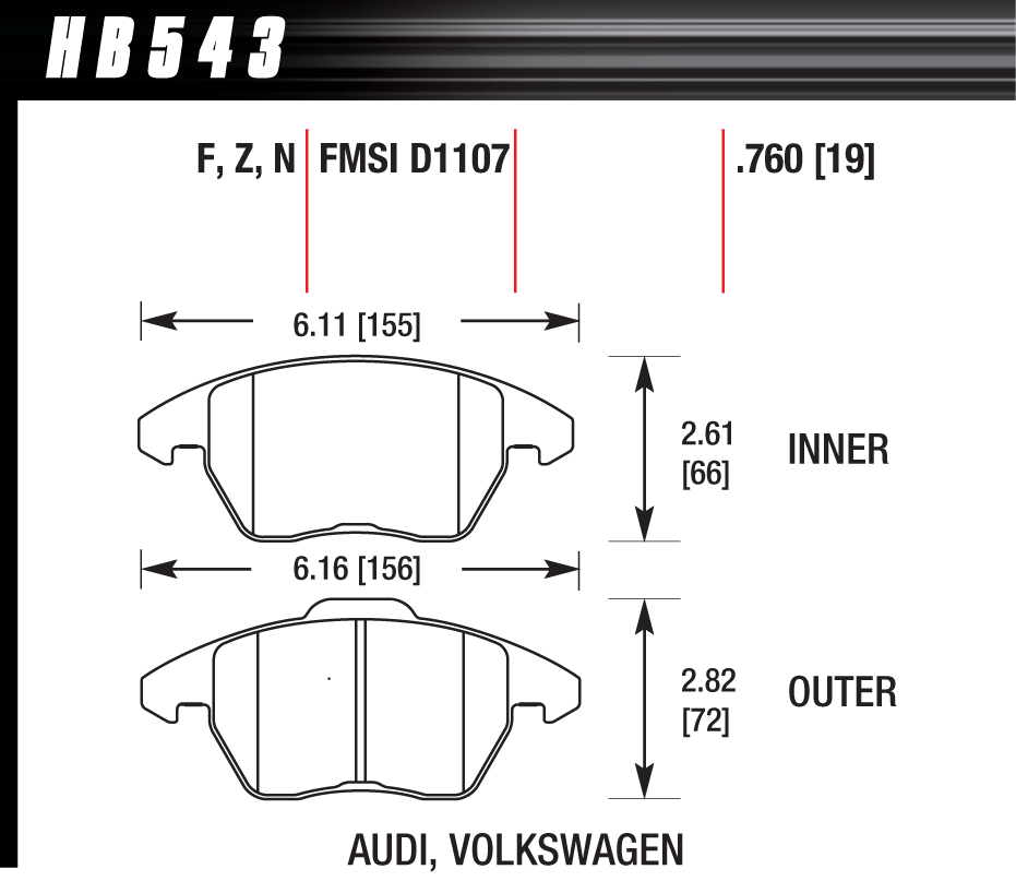 HAWK HB543D.760 Front Brake Pads ER-1 Endurance Racing for AUDI A3 Base 2.0L 2010/ VOLKSWAGEN Beetle SE 2.0L 2019 Photo-1 