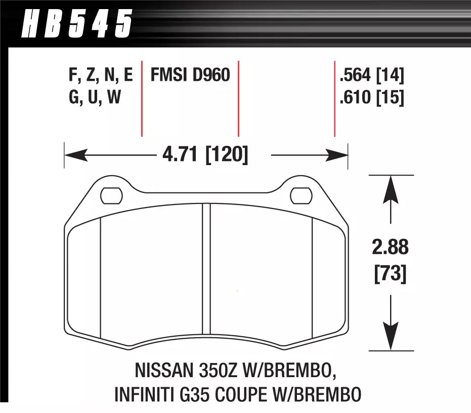 HAWK HB545D.564 Front Brake Pads ER-1 Endurance Racing for NISSAN 350Z Grand Touring 3.5L 2005-2009 Photo-1 