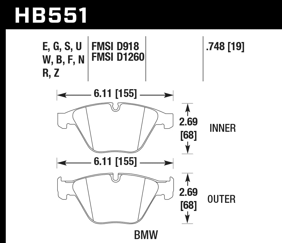 HAWK HB551D.748 Front Brake Pads ER-1 Endurance Racing for BMW X1 xDrive35i 3.0L 2015 Photo-1 