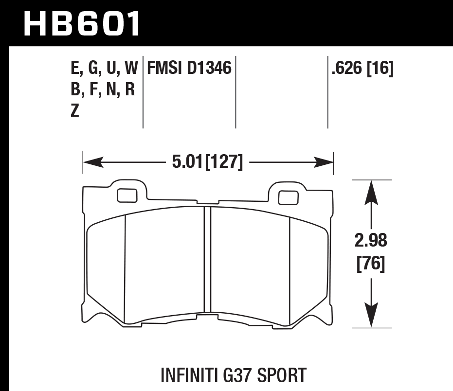 HAWK HB601D.626 Front Brake Pads ER-1 Endurance Racing for INFINITI Q60 Sport 3.0L 2018/ NISSAN 370Z Sport 3.7L 2015-2019 Photo-1 