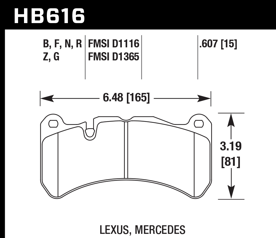 HAWK HB616D.607 Front Brake Pads ER-1 Endurance Racing for MERCEDES-BENZ SLK55 AMG 2005-2010/ LEXUS IS F 2008-2014 Photo-1 