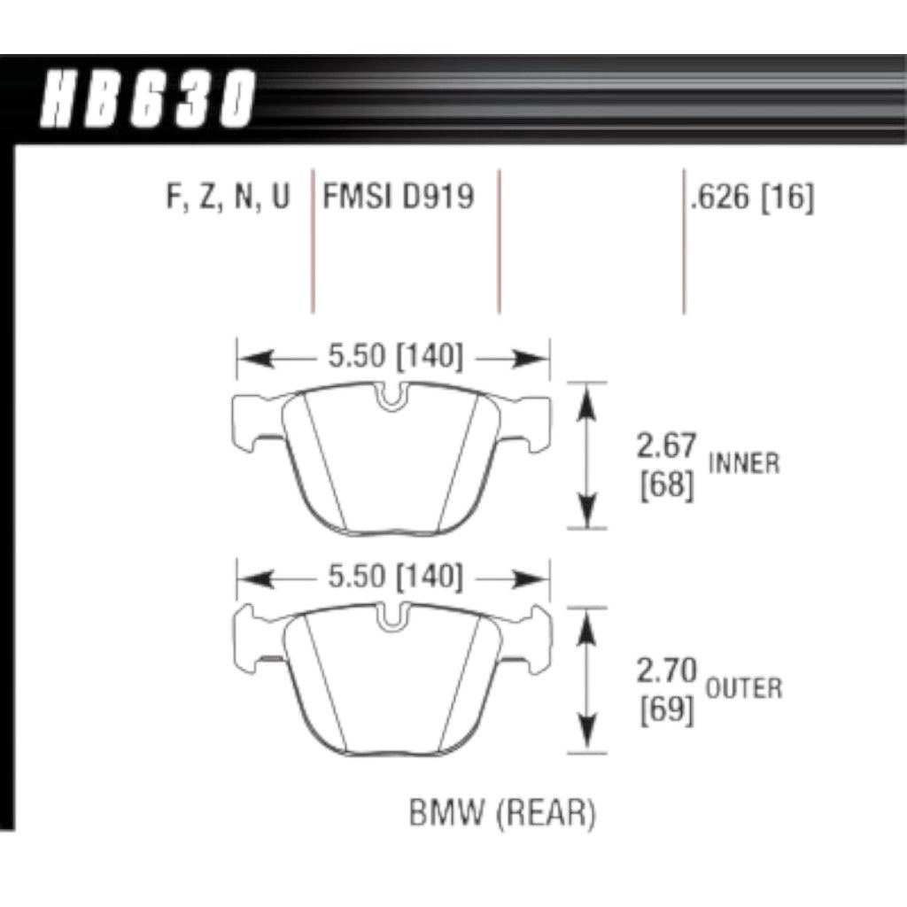 HAWK HB630F.626 Rear Brake Pads Street for BMW X5 xDrive50i / X5 M (F15/F85) 2018 / X6 xDrive50i / X6 M (F16/F86) 2017–2019 Photo-1 