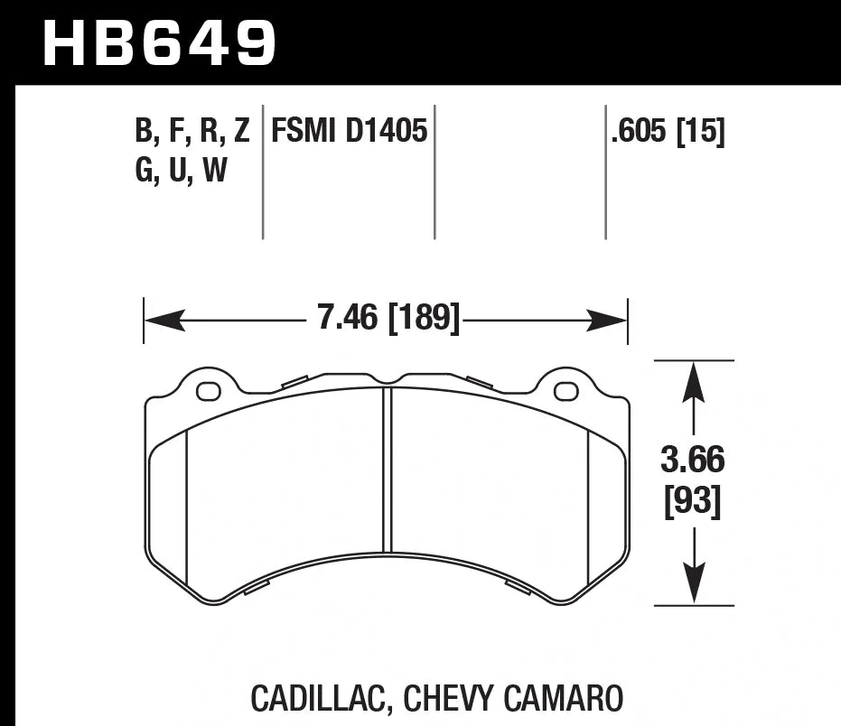 HAWK HB649D.605 Front Brake Pads ER-1 Endurance Racing for DODGE Challenger SRT Hellcat 6.2L 2020/ CHEVROLET Corvette Grand Sport 6.2L 2017 Photo-1 