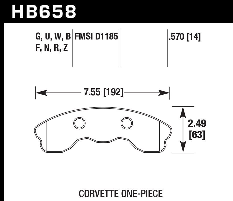 HAWK HB658D.570 Front Brake Pads ER-1 Endurance Racing for CHEVROLET Corvette Z06 7.0L 2006-2008 Photo-1 