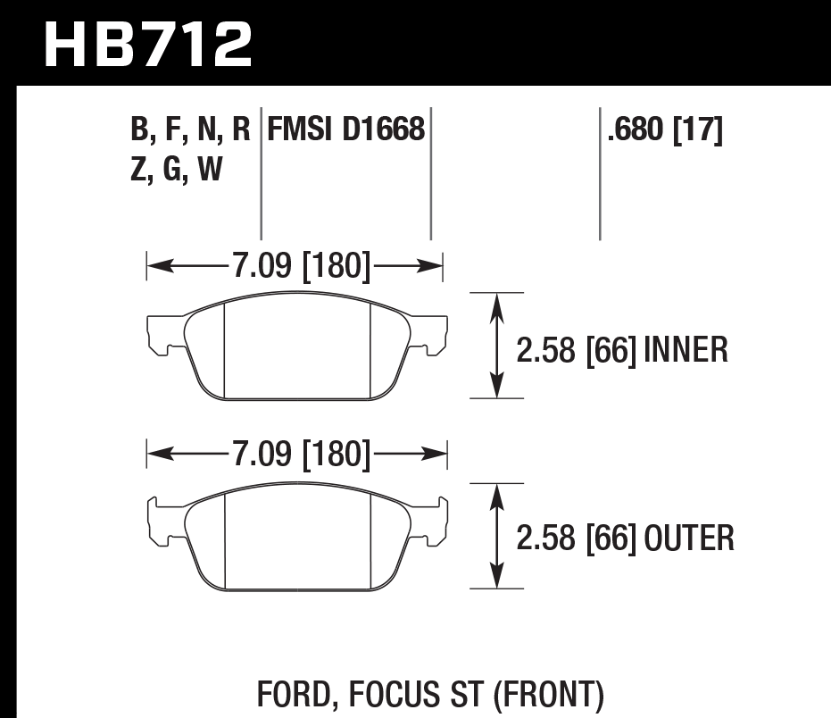 HAWK HB712D.680 Front Brake Pads ER-1 Endurance Racing for FORD Focus Mk3 2.0 Turbo ST 2011-2018 Photo-1 