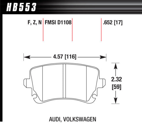 HAWK HB553Z.652 Brake Pads Perf. Ceramic Rear AUDI S4/S6/S8 Photo-1 