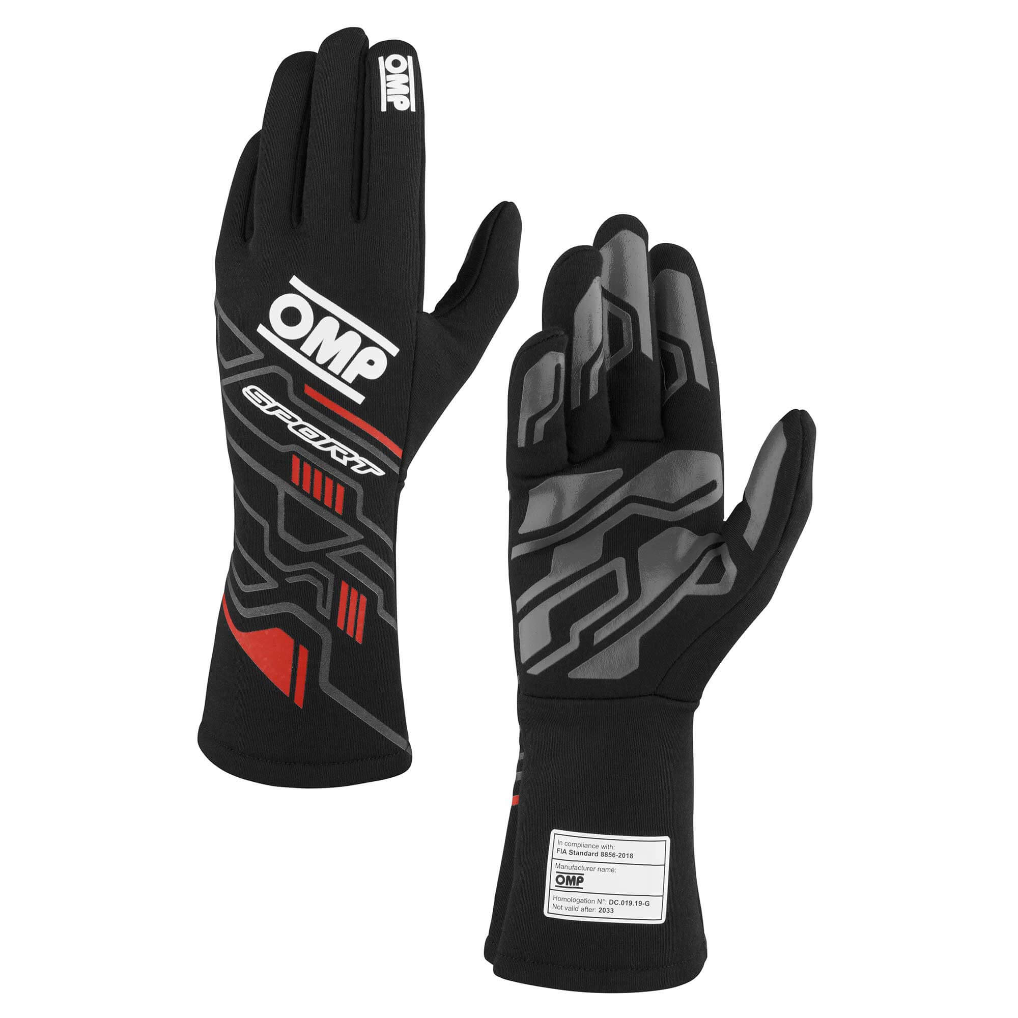 OMP IB0-0777-A01-073-M Gloves SPORT FIA 8856-2018 Black / Red SZ. M Photo-0 