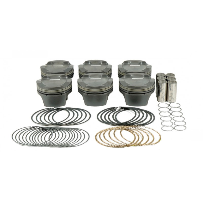 MAHLE 197841325T Piston Kit with TBC (84.50mm x 31.7mm CH, 89.6mm stroke, 145.05mm rod, 22mm pin, -21.5cc, 314g, 9.6CR, 2618) for BMW M54B30 3.0L Photo-0 