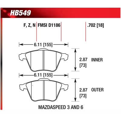HAWK HB549F.702 Front brake pads MAZDA MPS 6/3/VOLVO V47 Photo-1 