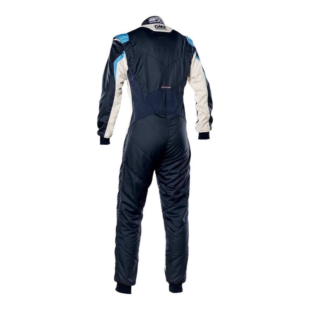 OMP IA0-1859-B01-246-50 Racing Suit Tecnica Evo , FIA 8856-2018, Navy Blue / White / Gray / Cyan, Size 50 Photo-1 