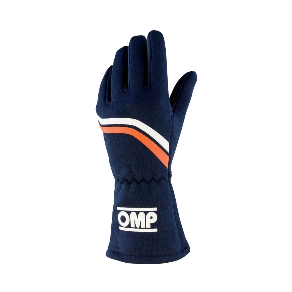 OMP IB0-0746-C01-249-S Racing Gloves Dijon My2025, FIA 8856-2018, Navy Blue / Fluo Orange, Size S Photo-0 