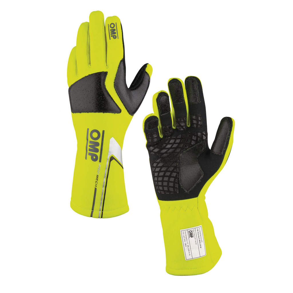 OMP IB0-0758-C01-099-XL Mechanic Gloves Pro Mech-S Evo, FIA 8856-2018, Fluo Yellow, Size XL Photo-0 