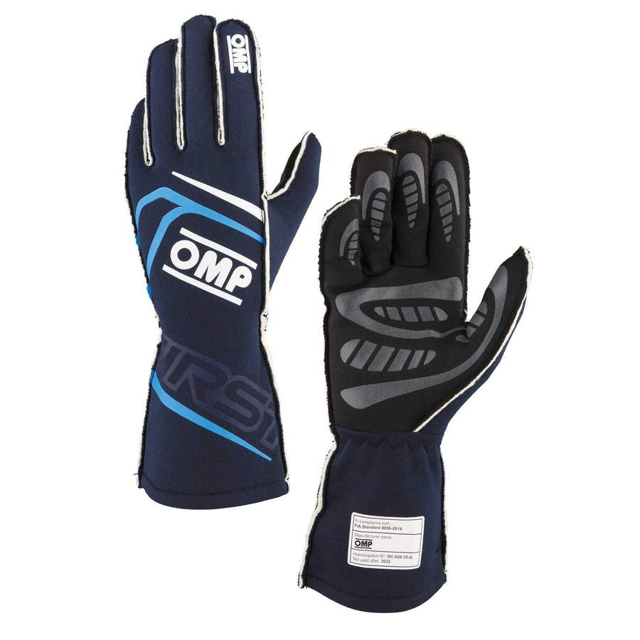OMP IB0-0776-A01-244-XL FIRST Gloves FIA 8856-2018 Navy Blue / Cyan SZ. XL Photo-0 