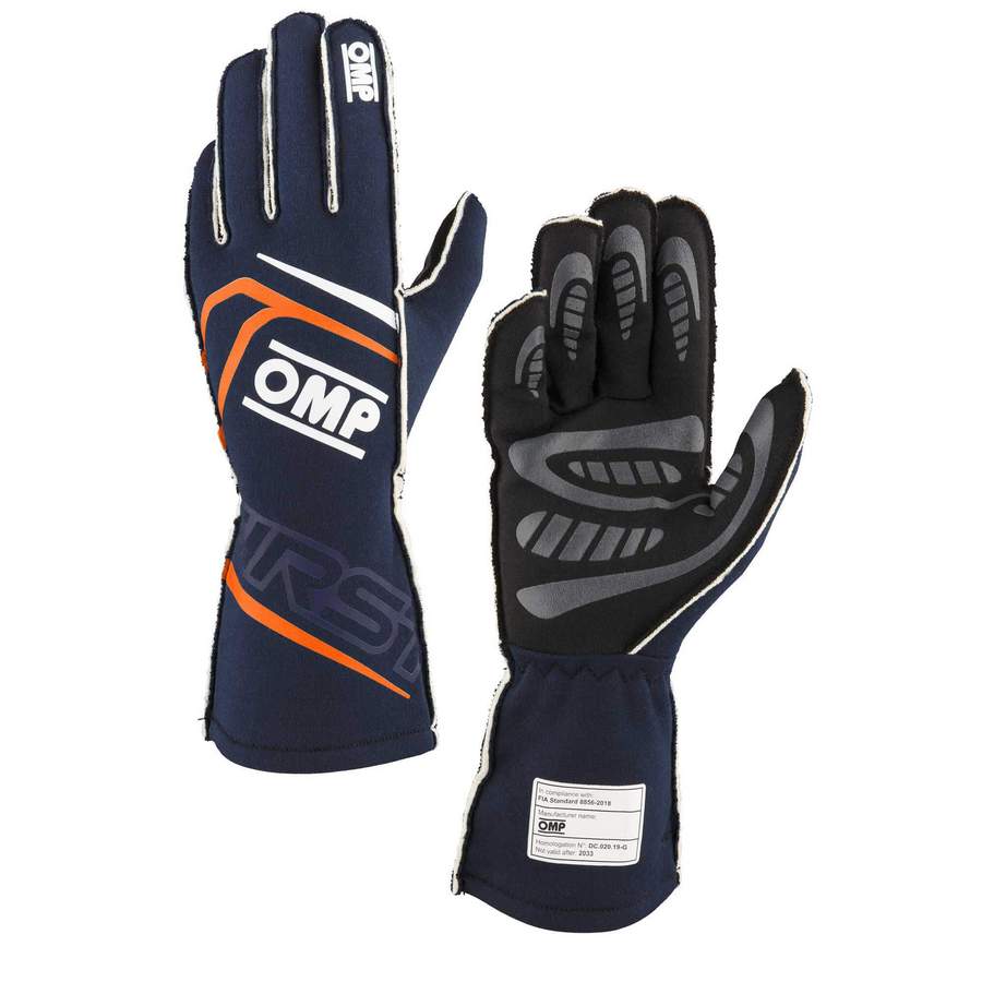 OMP IB0-0776-A01-249-XL FIRST Gloves FIA 8856-2018 Navy Blue / Fluo ORANGE SZ. XL Photo-0 