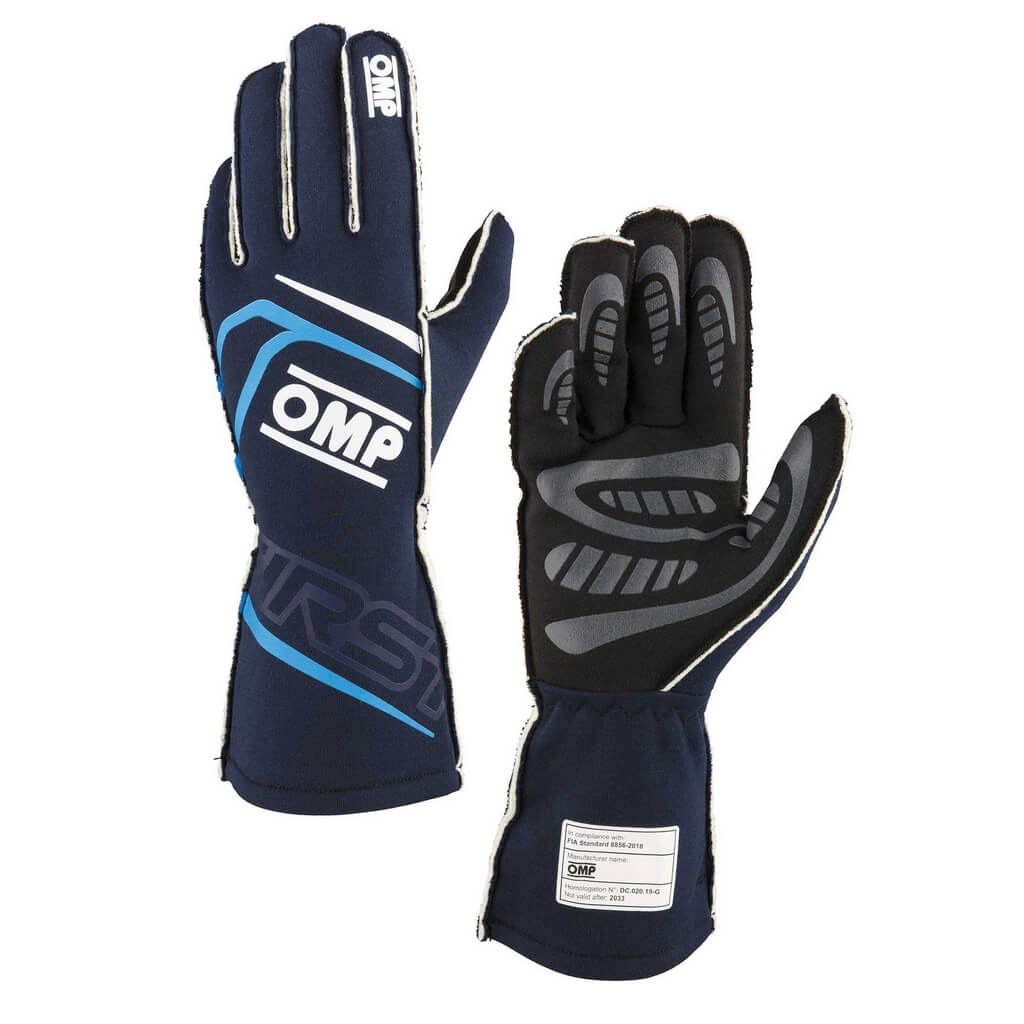 OMP IB0-0776-B01-244-M Racing Gloves First My2025, FIA 8856-2018, Navy Blue / Cyan, Size M Photo-0 