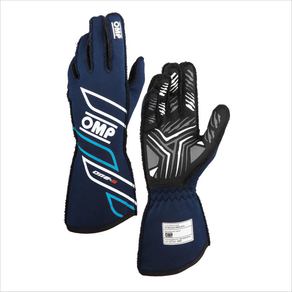 OMP IB0-0778-A01-244-M Racing Gloves One-S My2025, FIA 8856-2018, Navy Blue / Cyan, Size M Photo-0 