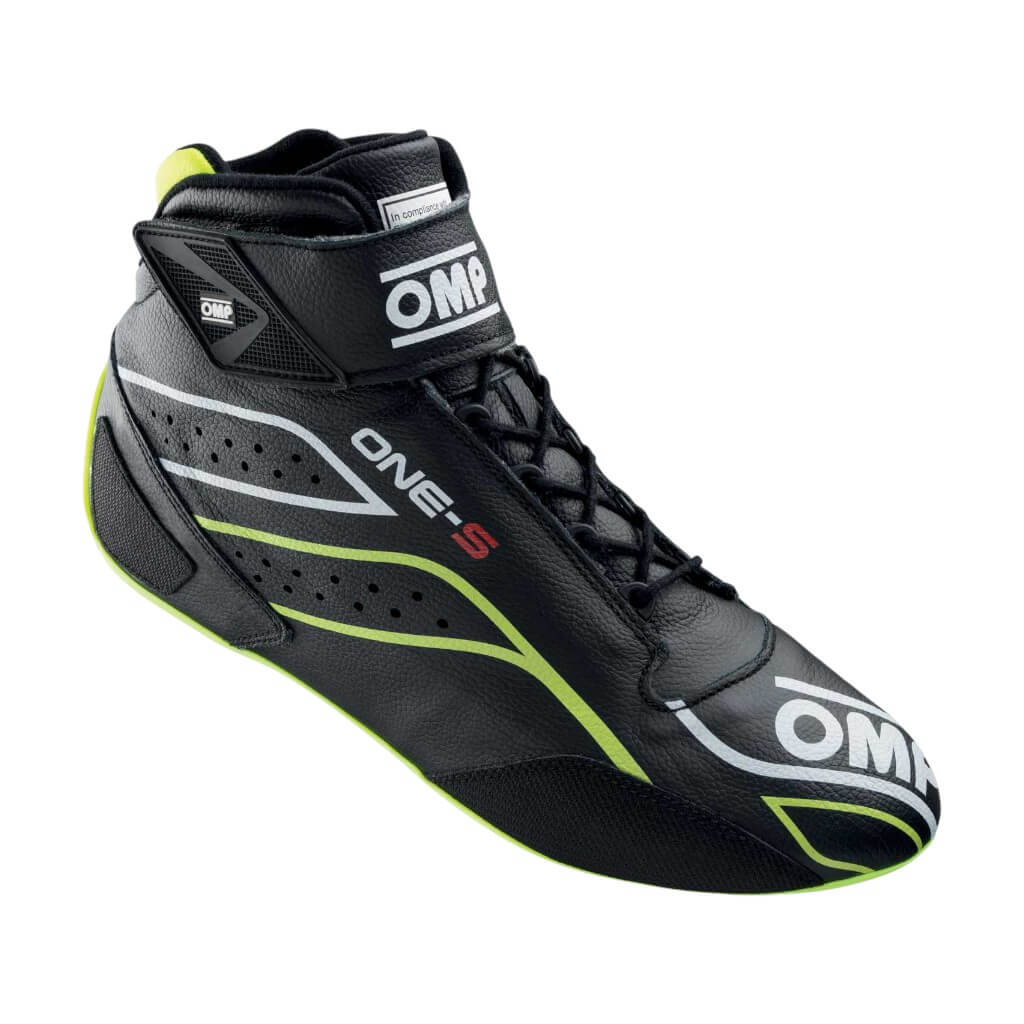 OMP IC0-0822-A03-178-39 Racing Shoes One-S, FIA 8856-2018/SFI, Black/Fluo Yellow, Size 39 Photo-0 