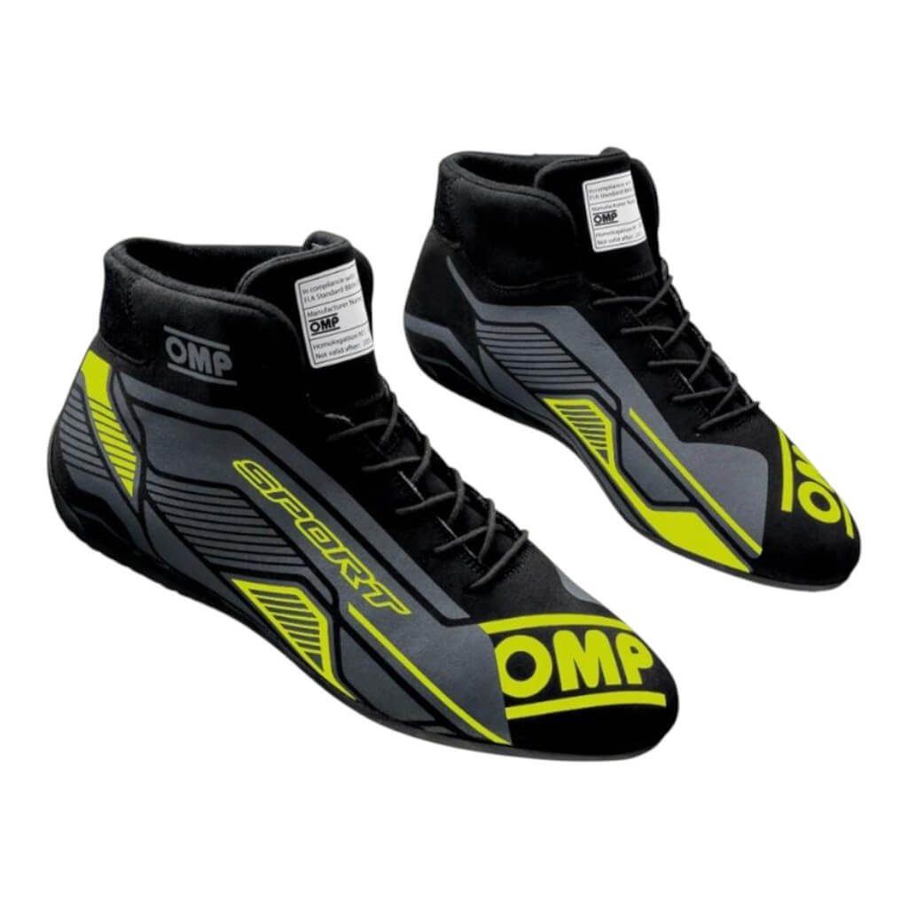 OMP IC0-0829-A01-178-46 Racing Shoes OMP Sport, FIA 8856-2018, Black / Fluo Yellow, Size 46 Photo-0 