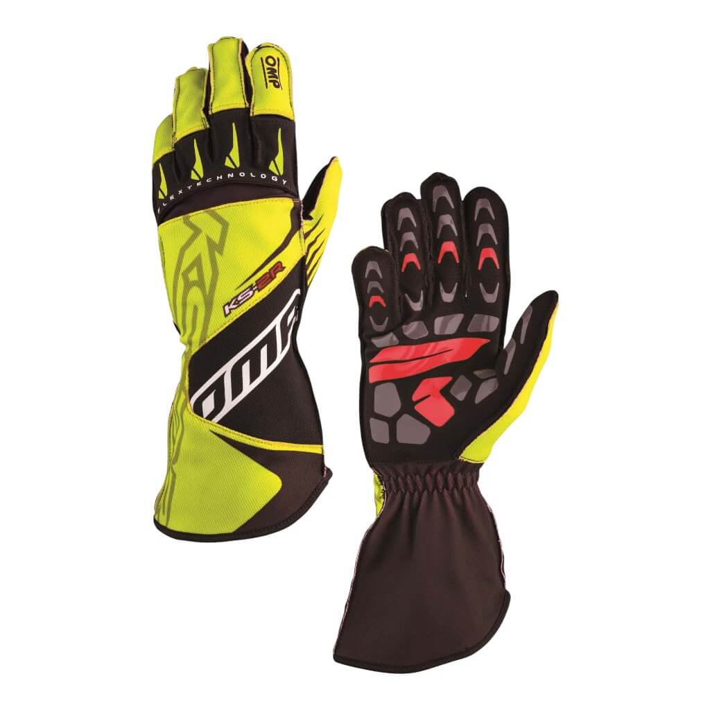 OMP KB0-2749-A01-059-004 Karting Gloves KS-2R MY2022 (for Kids), Yellow / Black, Size 4 Photo-0 
