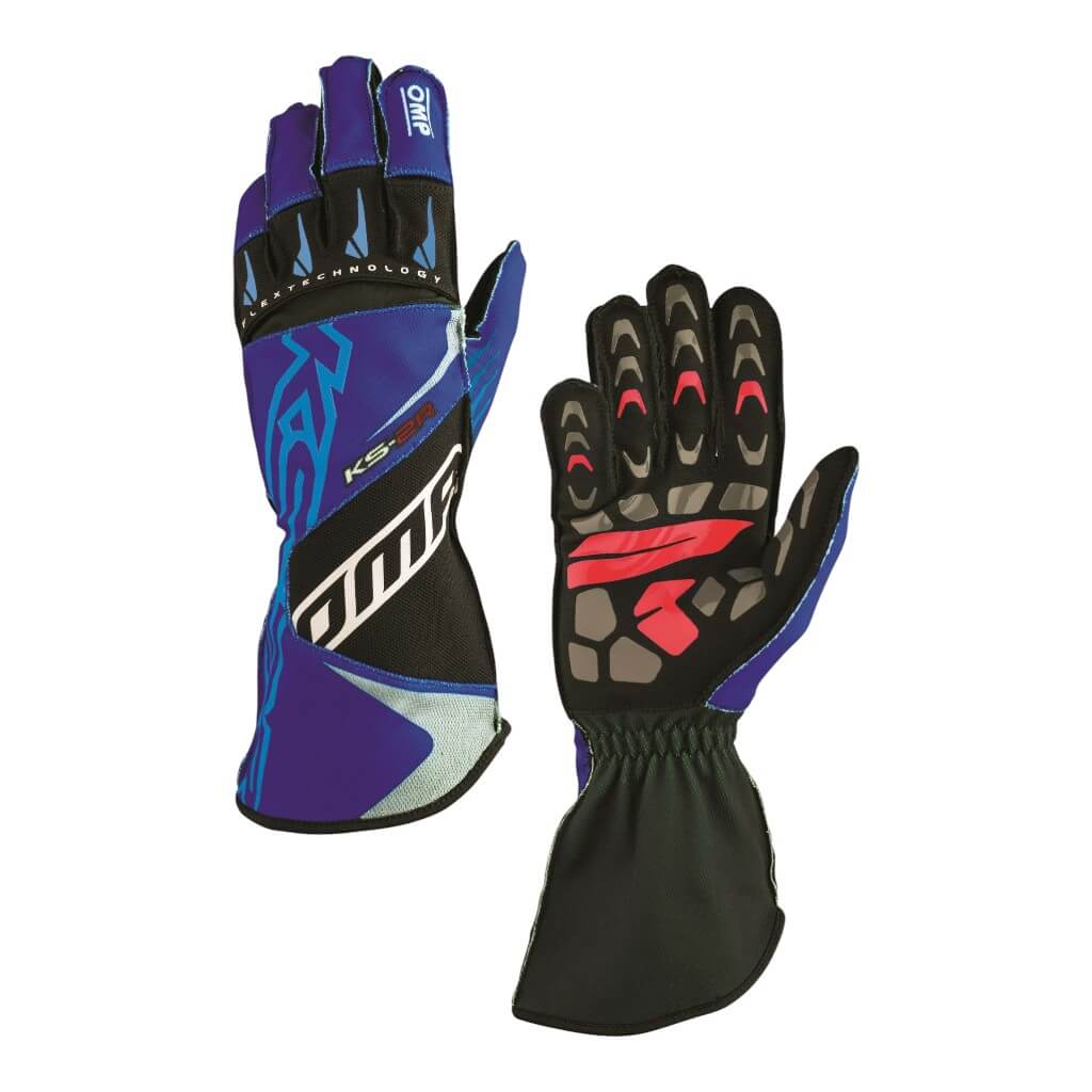 OMP KB0-2749-A01-242-XS Karting Gloves KS-2R MY2022 (for Kids), Navy Blue / Cyan, Size XS Photo-0 