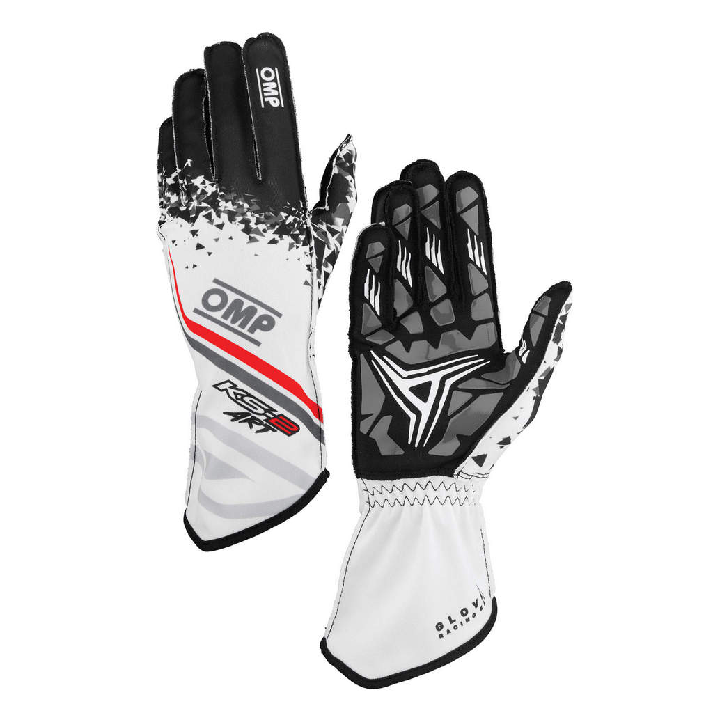 OMP KB0-2755-A01-120-L Karting Gloves KS-2 Art My2025, White / Black / Red, Size L Photo-0 