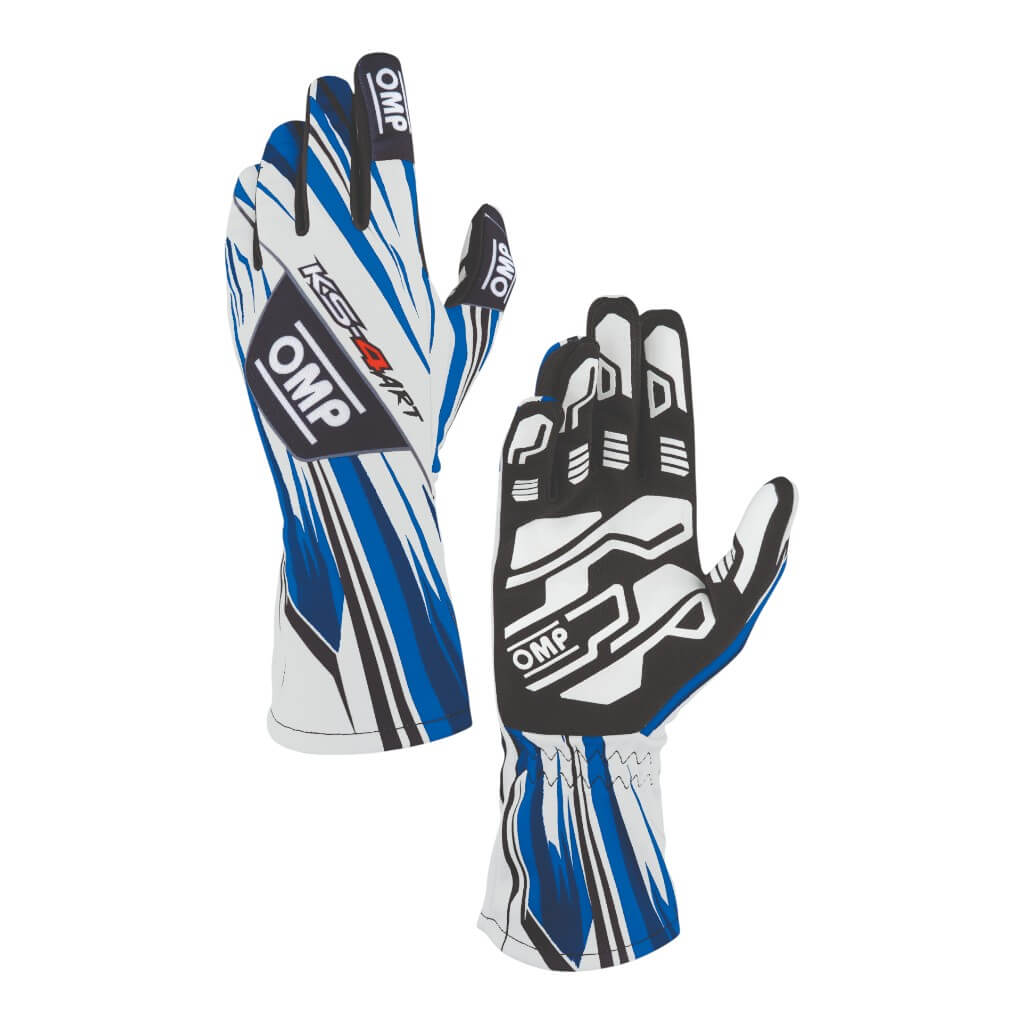 OMP KB0-2757-A01-135-M Kart Gloves KS-4 Art, White/Blue, Size M Photo-0 