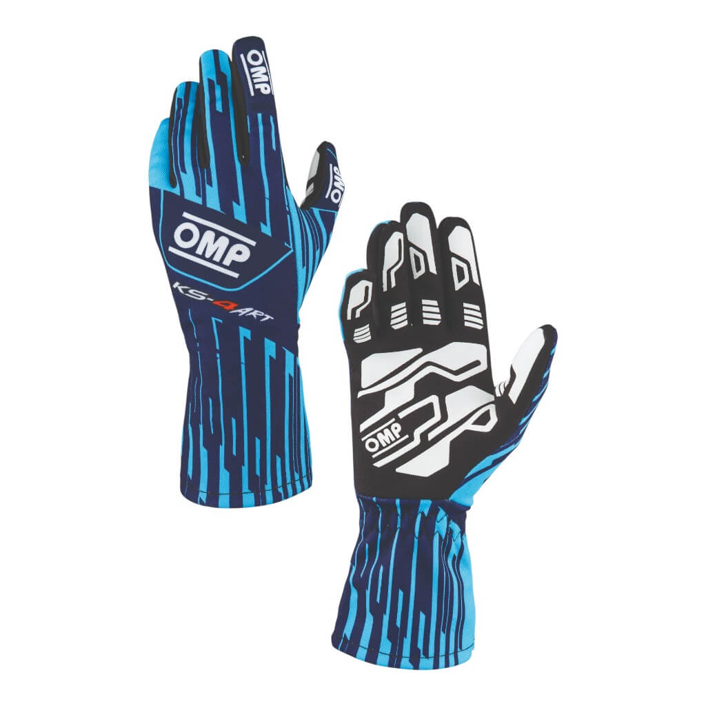 OMP KB0-2757-A01-244-M Kart Gloves KS-4 Art, Navy Blue/Cyan, Size M Photo-0 