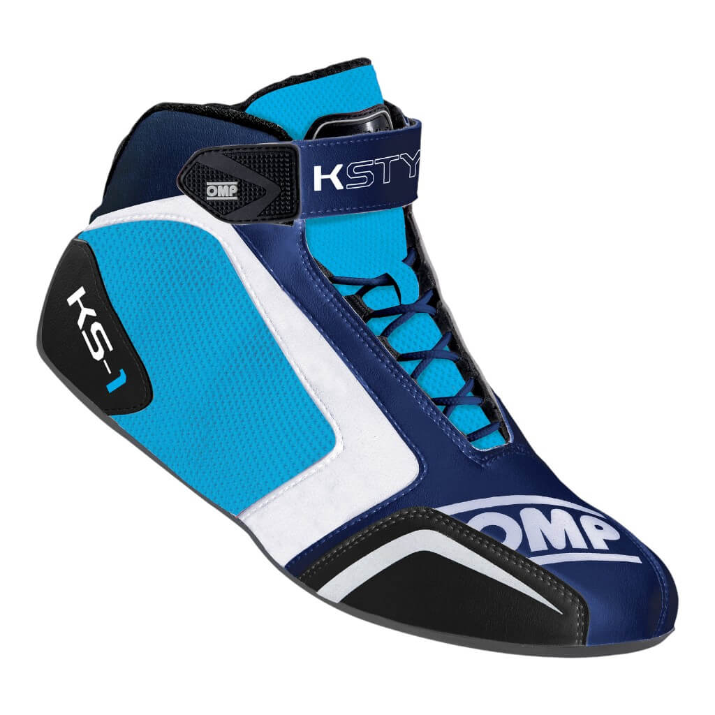 OMP KC0-0815-A01-244-32 Karting Shoes KS-1, Blue Navy / White / Cyan, Size 32 Photo-0 