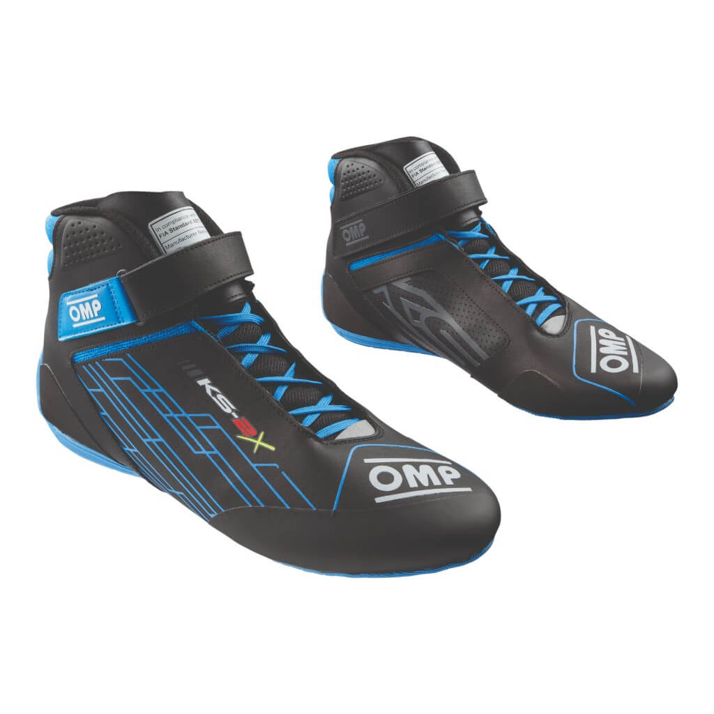 OMP KC0-0839-A01-275-41 Kart Shoes KS-2X, FIA 8877-2022, Black/Cyan, Size 41 Photo-0 