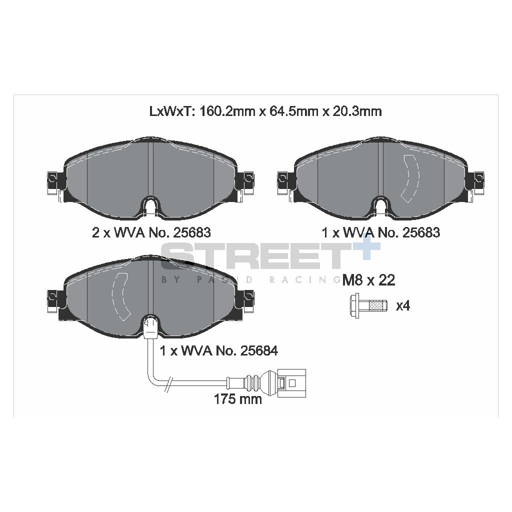 PAGID T8122SP2001 Front brake pads STREET+ for AUDI A3 (8Vx) / SKODA Superb III / VW Golf VII Photo-1 