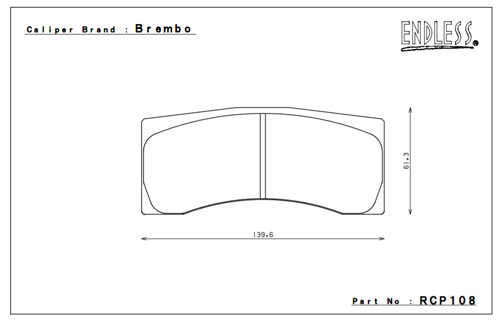 ENDLESS RCP108MX72 Front brake pads 16mm 4-Piston Brembo caliper XA5.T0.01/04, XA9.Y6.53/54 MITSUBISHIv Evo Gr.N VO Photo-0 