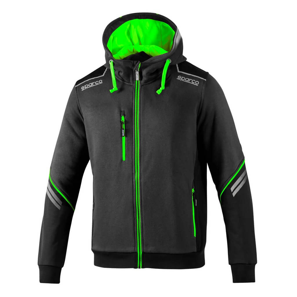 SPARCO 02414GSVF6XXXL Mechanic's Tech Hooded Full Zip Sweatshirt TW, Grey / Green, Size 3XL Photo-0 