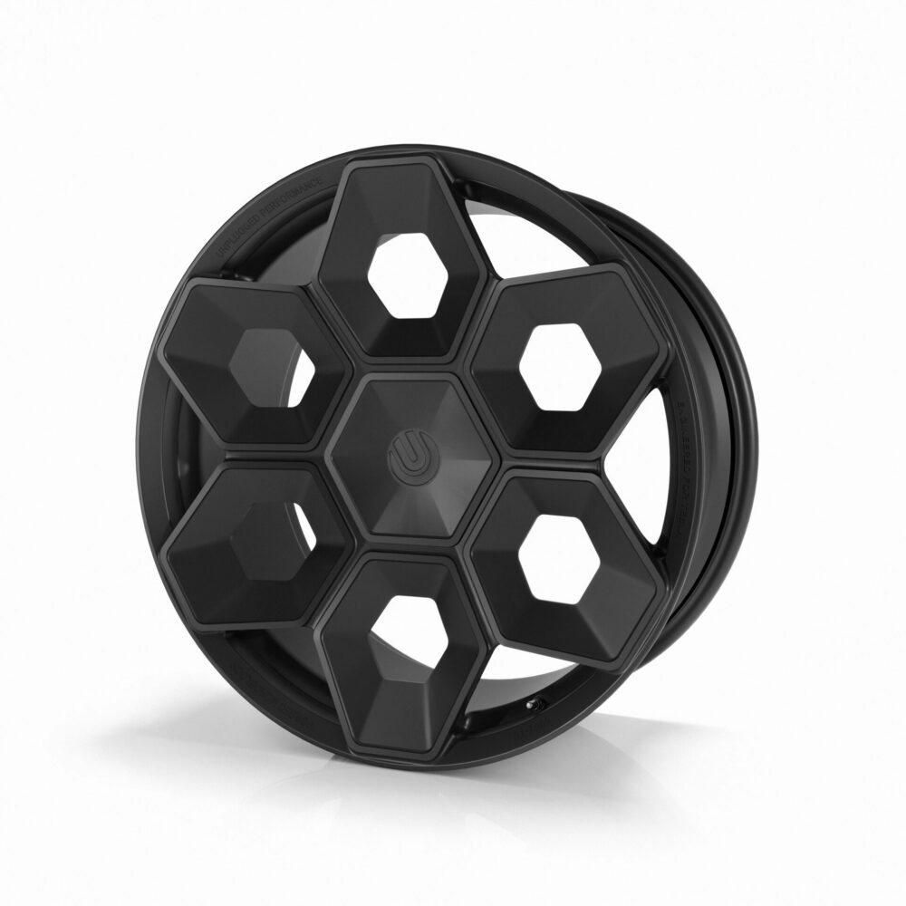 UNPLUGGED PERFORMANCE UP-CYBRHEX-DBL-023 Single Wheel UP CYBRHEX 20x10.5+35 - 5x114.3 / 5x120, Double Drilled, Satin Black for TESLA Cybertruck / Model Y Photo-0 