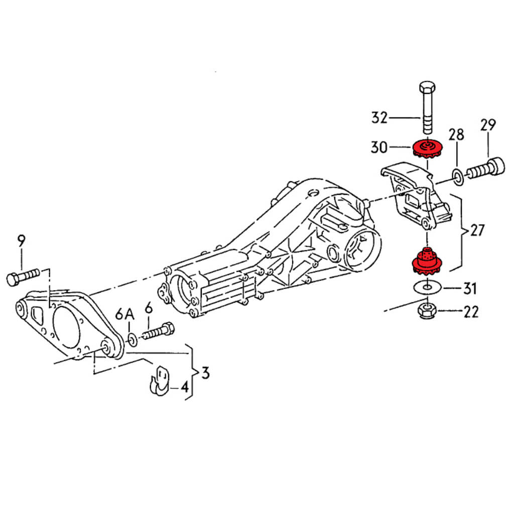 VERKLINE POW-013-85 Rear Diff Mounting Polyurethane Bushings Kit 38 mm (Track Hardness) for AUDI 200 (C3) Photo-2 