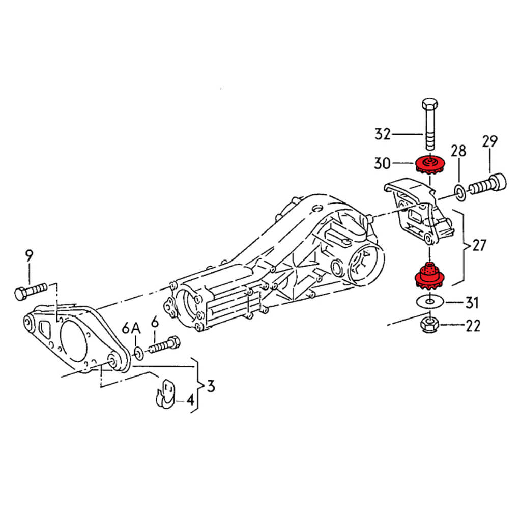 VERKLINE POW-017-75 Rear Diff Mounting Polyurethane Bushings Kit 55mm (Street Hardness) for AUDI S4 / S6 (C4) Photo-3 