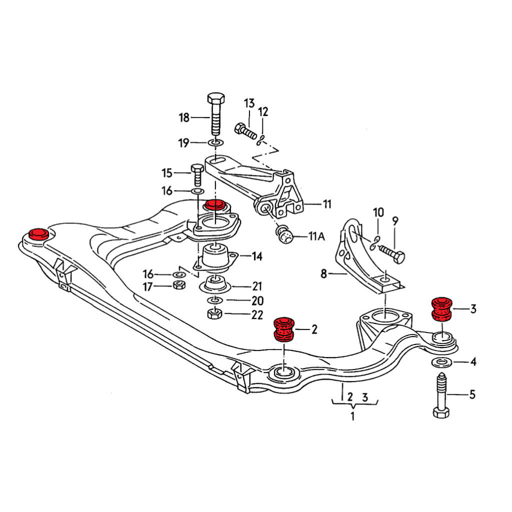 VERKLINE POW-018-85 Polyurethane Subframe M10 Bushings Kit (Track Hardness), Black, for AUDI S2 (B4) Photo-3 