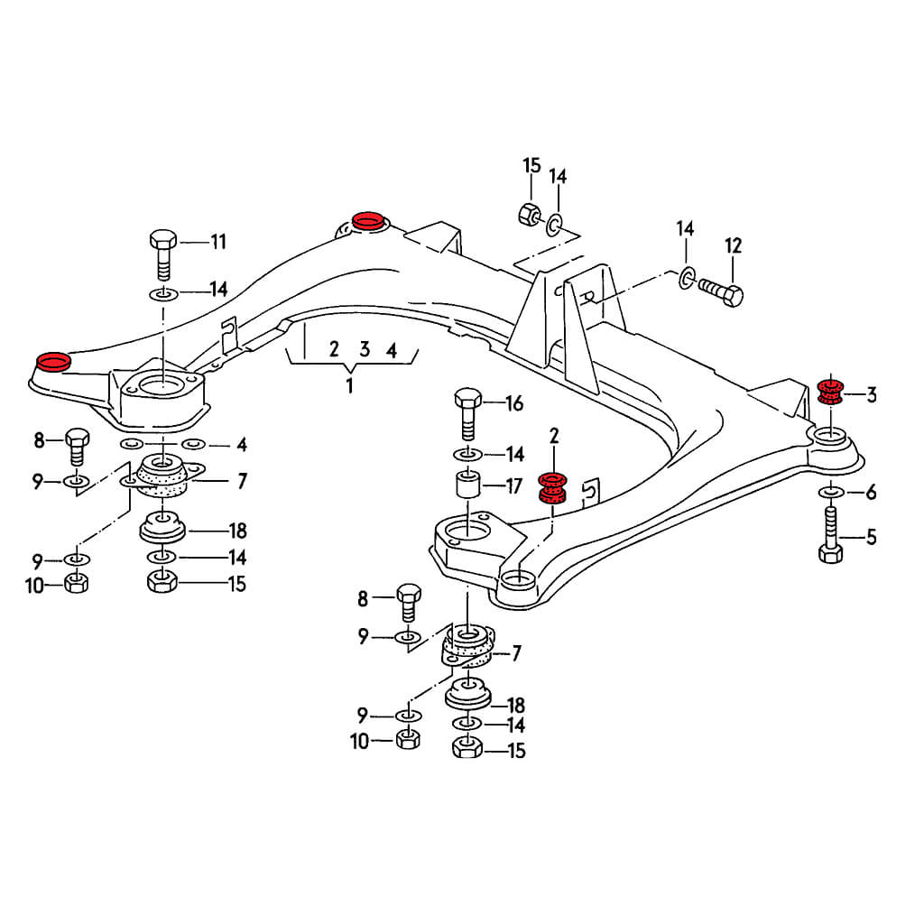 VERKLINE SBK-001 Aluminium Subframe Bushings Kit (8 pcs) for AUDI S2 (B4) Photo-1 