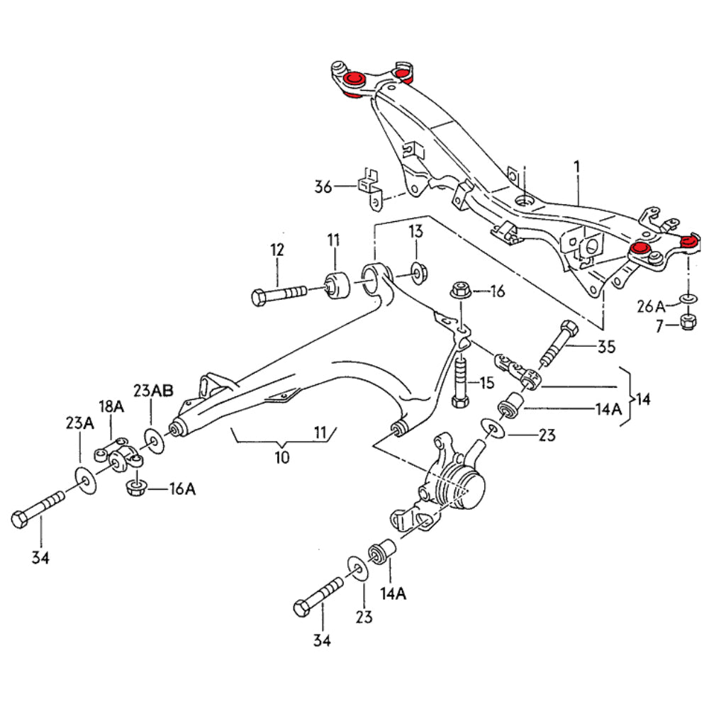 VERKLINE SBK-011 Aluminium Subframe Rear Bushings Kit (8 pcs) for AUDI S4 / S6 (C4) Photo-3 