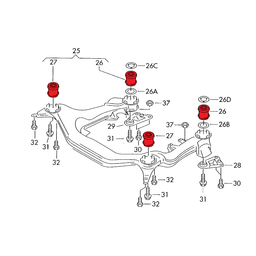 VERKLINE SBK-014 Front Aluminium Subframe Bushings Kit (8 pcs) for AUDI RS4 (B5 / B7) / RS6 / S6 (C5) Photo-1 