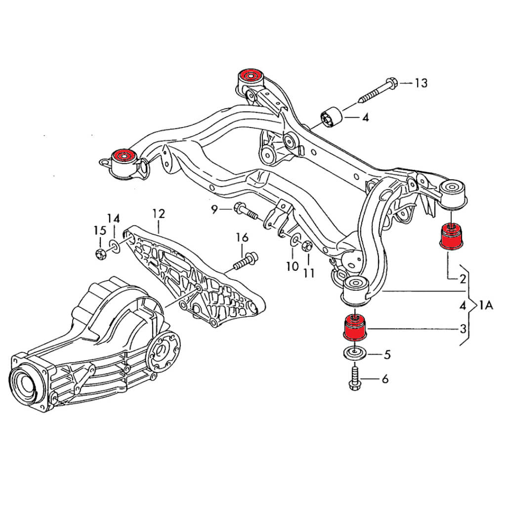 VERKLINE SBK-015 Rear Aluminium Subframe Bushings Kit (8 pcs for AUDI RS4 / S4 (B7) Photo-1 