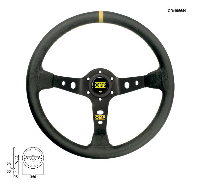 OMP OD0-1956-071 (OD/1956/N) Steering wheel CORSICA, leather, black/black (yellow stitching), diam.350mm, reach 95mm Photo-0 
