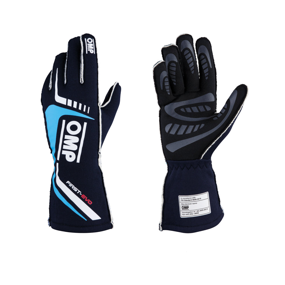 OMP IB0-0767-A01-244-M (IB/767/BC/M) FIRST EVO my2020 Racing gloves, FIA 8856-2018, blue/cyan, size M Photo-0 