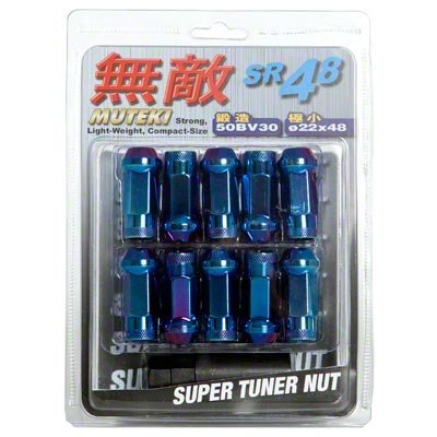 MUTEKI 32905UN Lug nuts kit SR48 12x1.25 Burned Blue Neon Finish (Open End) Photo-1 