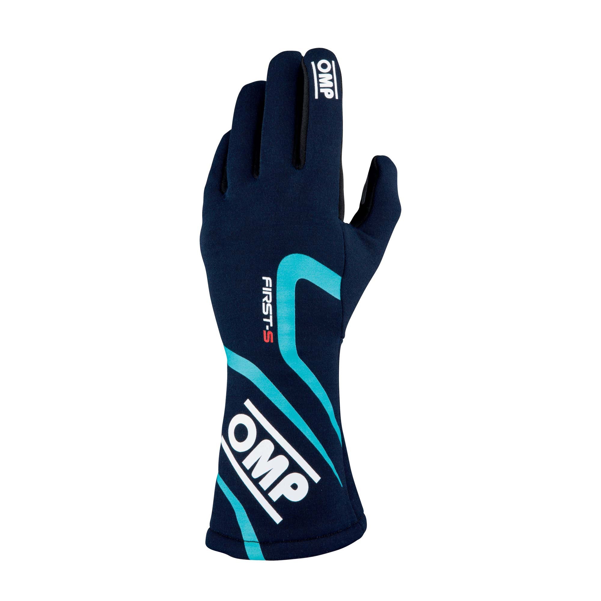 OMP IB0-0761-C01-248-S FIRST-S my2020 Racing gloves, FIA 8856-2018, navy blue/tiffany, size S Photo-0 