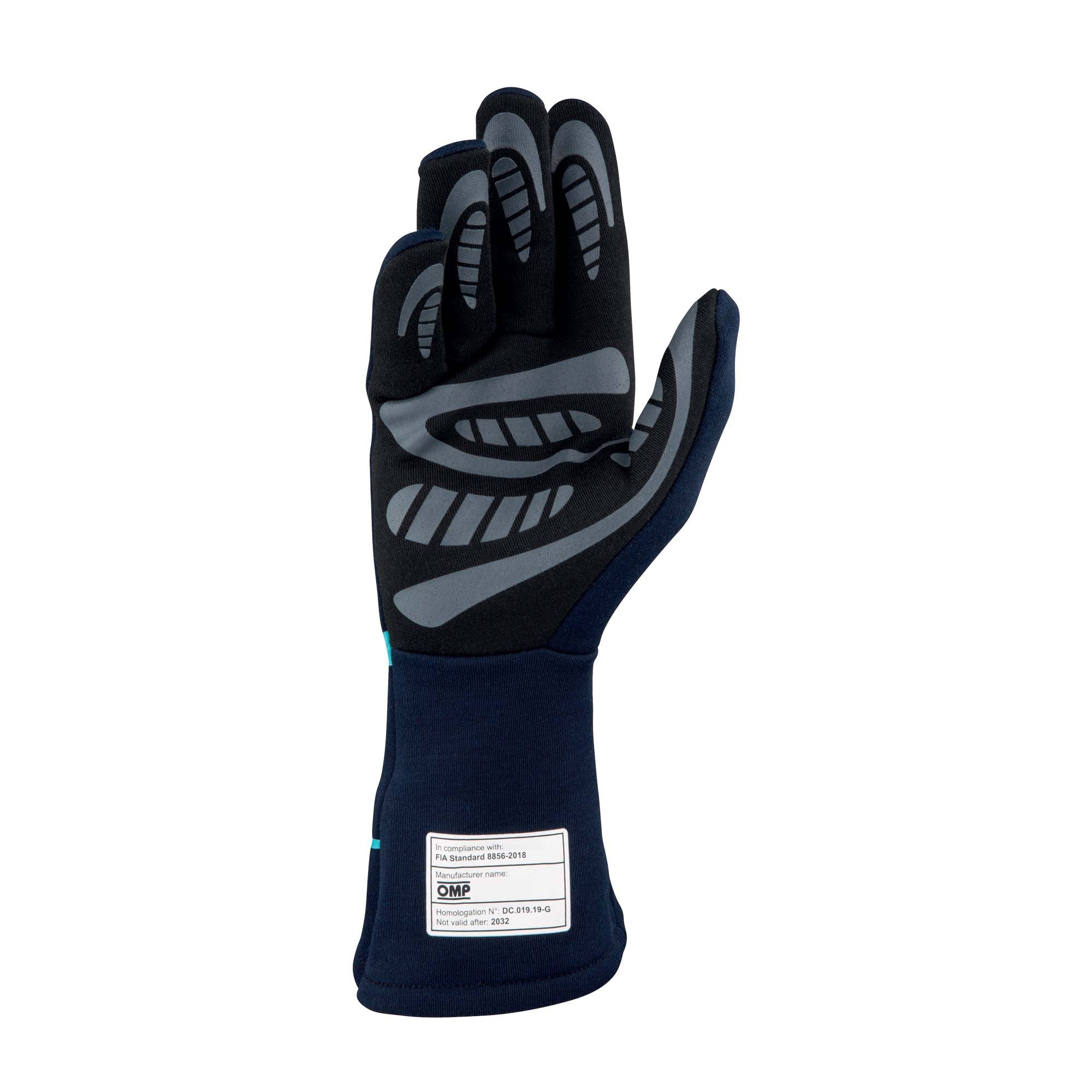OMP IB0-0761-C01-248-S FIRST-S my2020 Racing gloves, FIA 8856-2018, navy blue/tiffany, size S Photo-1 
